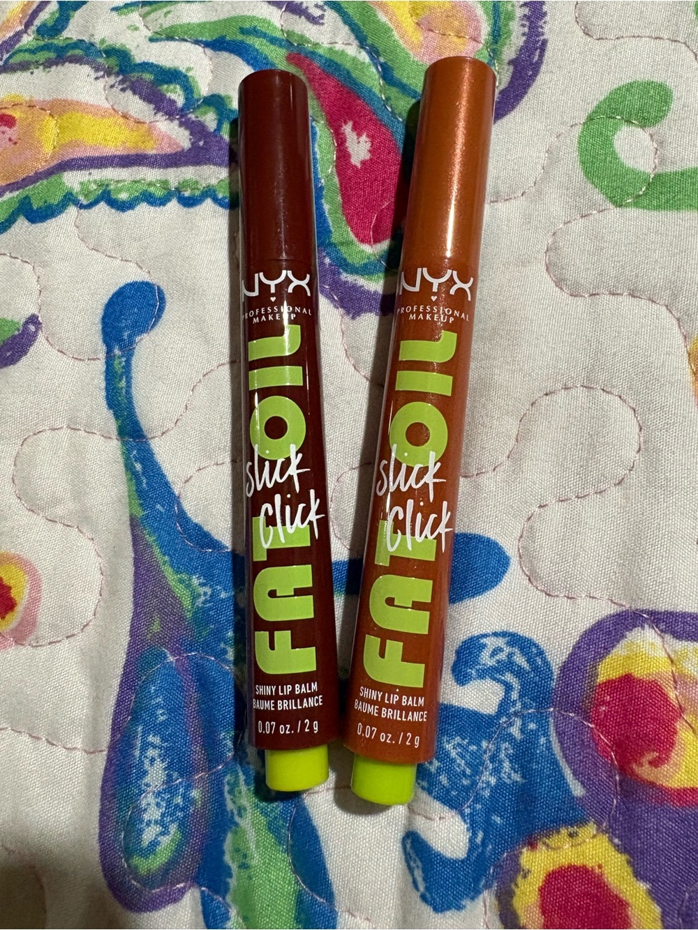 NYX Fry Oil Slick Click Shiny Lip Balm — Brown & Burnt Orange
